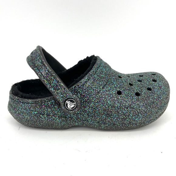 Crocs Classic Green Glitter Clog Fleece Lined Women's 6 - Picture 1 of 9